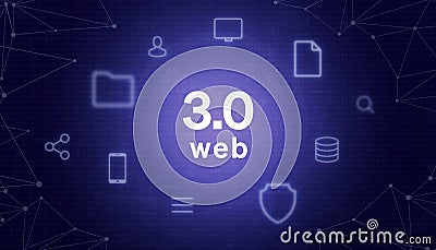 Semantic Web 3.0 concept with network nodes and service icons Cartoon Illustration