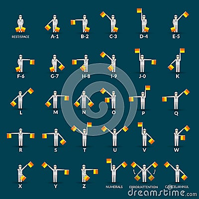 Semaphore Alphabet Icons Set Vector Illustration