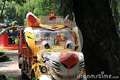 Semarang,December 2022.Zoo transport bus to go around with tourists Editorial Stock Photo
