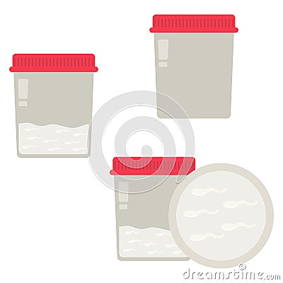 Semen examination, collection containers and sperm counts, seminal fluid in a container for examination or donation Vector Illustration