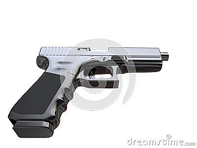 Semi - automatic modern tactical handgun - black chrome - top down view Stock Photo