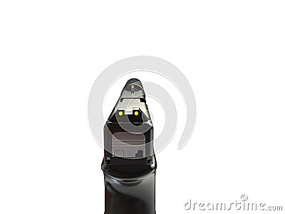 Semi - automatic modern tactical handgun with silencer - FPS front view Stock Photo