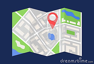 A semi-compiled map of the city with geo-targeting, geography, geotag, geolocation, search for a way, guide, direction to a Vector Illustration