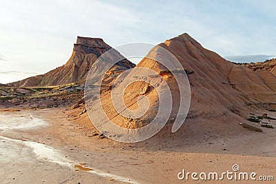 Semi-desert Bardenas Reales, eroded mountains, Natural Park and Stock Photo