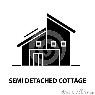 semi detached cottage icon, black vector sign with editable strokes, concept illustration Cartoon Illustration
