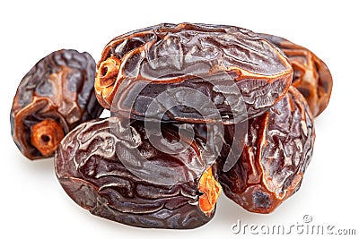 Semi-dry dates, or date palm fruits isolated on white background. File contains clipping path Stock Photo