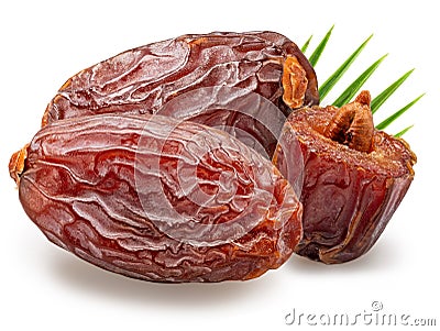 Semi-dry dates, or date palm fruits isolated on white background. File contains clipping path Stock Photo