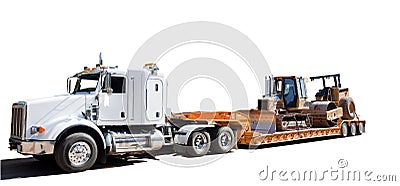 Semi and heavy construction equipment Stock Photo