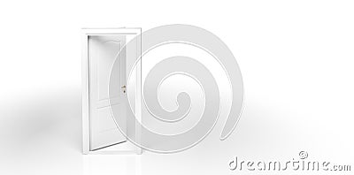 Semi open white door on white background Stock Photo