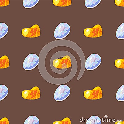 Semi precious gemstones seamless pattern mineral stone dice colorful background shiny crystalline vector illustration Vector Illustration