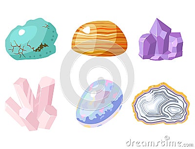 Semi precious gemstones stones and mineral stone isolated dice colorful shiny crystalline vector illustration Vector Illustration