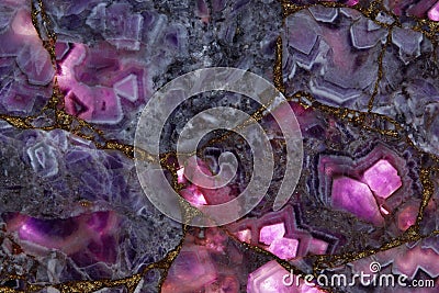 Semi-precious Slab purple with pink parts, called amethyst Stock Photo