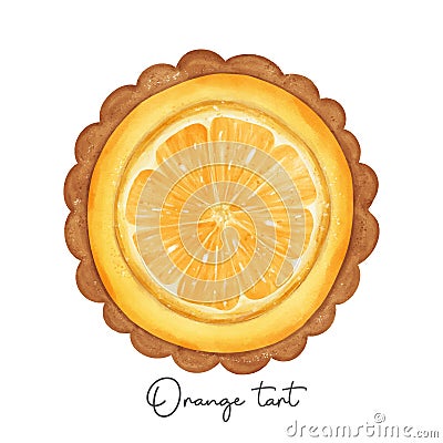 semi realistic homemade orange favour tart sweet watercolour illustration vector banner isolated on white background Vector Illustration