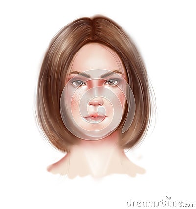 Semi realistic raster illustration of woman face Cartoon Illustration