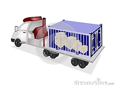 Semi-Trailer Loading Wooden Crates in Cargo Contai Vector Illustration