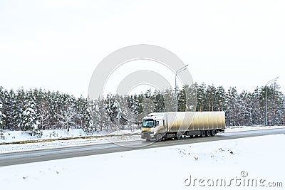 A semi-trailer truck, semitruck, tractor unit and semi-trailer to carry freight. Stock Photo