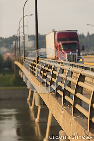 Semi Truck on Bridge Stock Photo