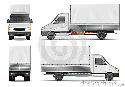 Semi truck isolated on white. Commercial cargo lorry. Delivery truck vector template from side, back, front View. Vector Illustration