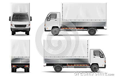 Semi truck isolated on white. Commercial realistic cargo lorry mockup. Delivery truck vector template from side, back Vector Illustration