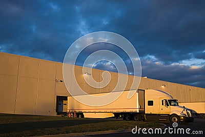 Semi Truck in the loading zone Stock Photo