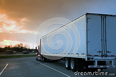 Semi Truck Parked on rest area. Stock Photo