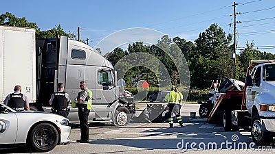 Semi truck and pickup truck collision sequence 18 of 22 Editorial Stock Photo