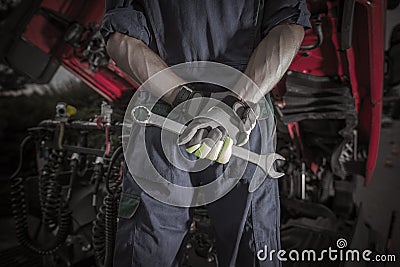 Semi Truck Pro Mechanic Stock Photo