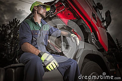 Semi Truck Pro Mechanic Stock Photo