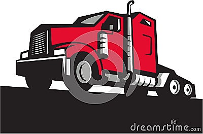 Semi Truck Tractor Low Angle Retro Vector Illustration
