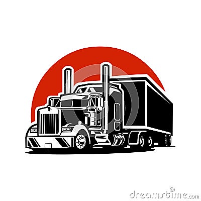 Semi truck 18 wheeler big rig silhouette side view in black background Vector Illustration