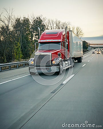 Semi-truck 18 wheeler on the highway Stock Photo