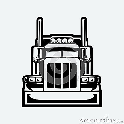 Semi truck 18 wheeler sleeper truck silhouette front view vector isolated Vector Illustration