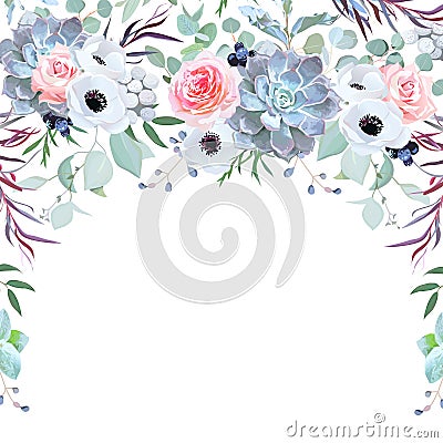 Semicircle garland herbal frame arranged from flowers Vector Illustration