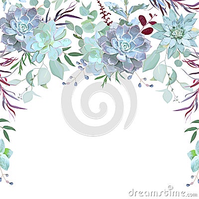 Semicircle garland herbal frame arranged from plants, branches, Vector Illustration