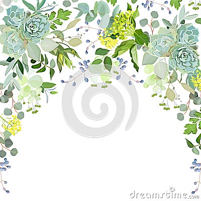 Semicircle garland herbal frame on white background Vector Illustration