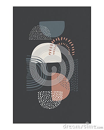 Semicircle patterned doodle wall art print and poster illustration Cartoon Illustration