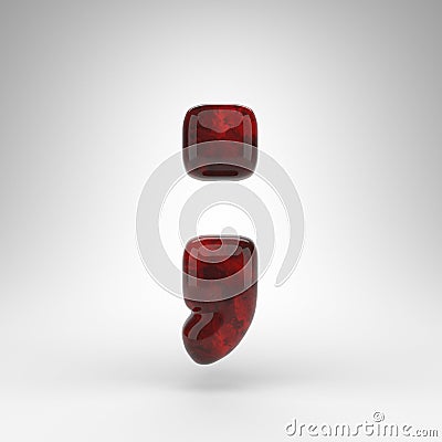 Semicolon symbol on white background. Red amber 3D sign with glossy surface. Stock Photo