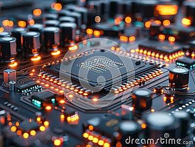 Semiconductor Industry conception Hightech computer board with chip Circuit Board CPU Processor Microchip Starting Stock Photo