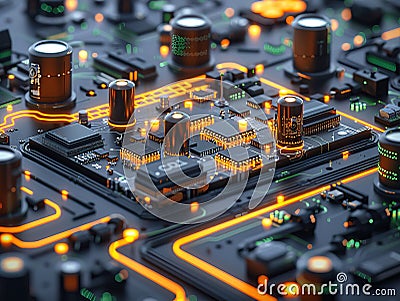 Semiconductor Industry conception Hightech computer board with chip Circuit Board CPU Processor Microchip Starting Stock Photo