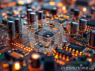Semiconductor Industry conception Hightech computer board with chip Circuit Board CPU Processor Microchip Starting Stock Photo