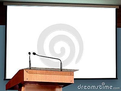 Seminar Podium with Blank Screen Stock Photo