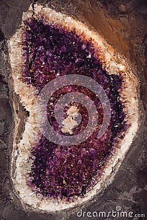 Semiprecious gemstone of amethyst with calcite Stock Photo