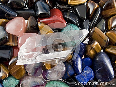 Semiprecious gemstones and quartz crystal Stock Photo