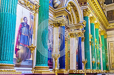 The semiprecious stone columns in St Isaac's Cathedral Editorial Stock Photo