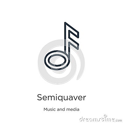 Semiquaver icon. Thin linear semiquaver outline icon isolated on white background from music and media collection. Line vector Vector Illustration