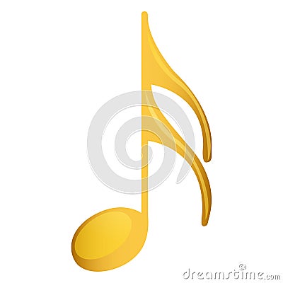 semiquaver note in golden with background white Cartoon Illustration