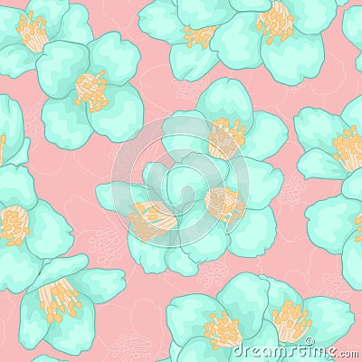 Semless pattern branch blue chamomile graphic watercolour style retro background. Hand-draw branch camomile flowers. design Vector Illustration