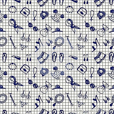 Semless vector pattern with clothes and accessory. Hand sketch drawing Vector Illustration