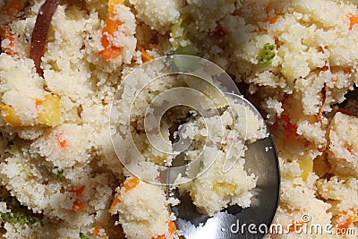 Semolina or sheera or sooji breakfast for Indian cuisine, close and selective focus display. Stock Photo