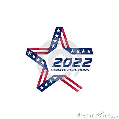 Senate elections 2022 in USA. Election voting poster. Stylized star with american flag colors and symbols. Start of Political Vector Illustration